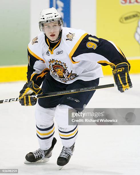 Charles-Olivier Roussel of the Shawinigan Cataractes skates during the game against the Rouyn-Noranda Huskies at the Bionest Centre on October 29,...