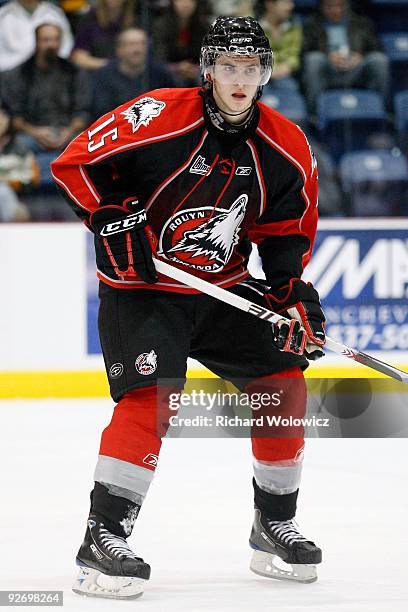Alexandre Beauregard of the Rouyn-Noranda Huskies skates during the game against the Shawinigan Cataractes at the Bionest Centre on October 29, 2009...