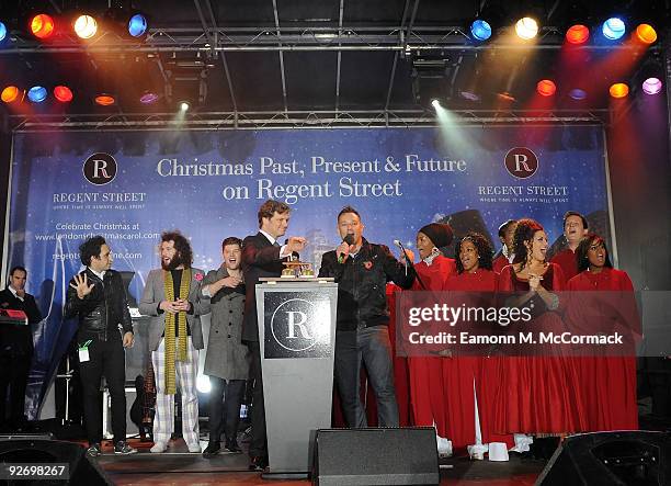 Colin Firth switches on Regent Streets' Christmas Lights on November 3, 2009 in London, England.