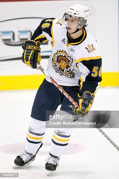 Dave Labrecque of the Shawinigan Cataractes skates during the game against the Rouyn-Noranda Huskies at the Bionest Centre on October 29, 2009 in...