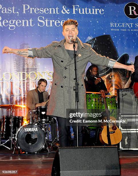 Daniel Merrieweather performs during Regent Street Switches On Christmas Lights on November 3, 2009 in London, England.