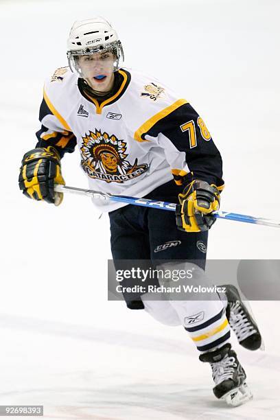 Michael Bournival of the Shawinigan Cataractes skates during the game against the Rouyn-Noranda Huskies at the Bionest Centre on October 29, 2009 in...