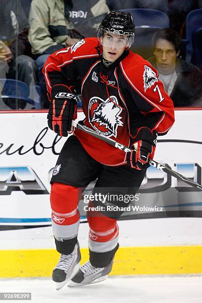 Sean Girard of the Rouyn-Noranda Huskies skates during the game against the Shawinigan Cataractes at the Bionest Centre on October 29, 2009 in...