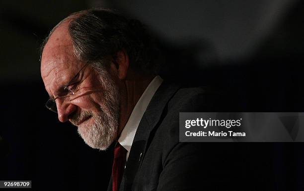 New Jersey Gov. Jon Corzine delivers his concession speech at an election night rally November 3, 2009 in East Brunswick, New Jersey. Corzine was...