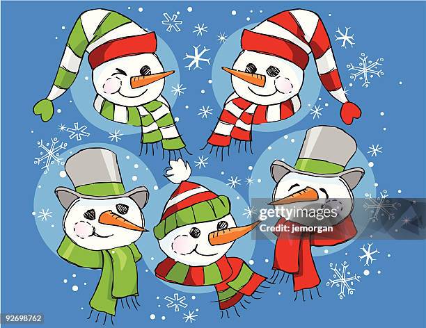 snowman faces - winter vegetables stock illustrations