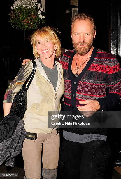 Trudie Styler and Sting depart the Punch Bowl pub on November 3, 2009 in London, England.