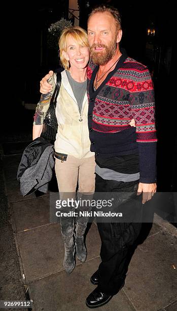 Trudie Styler and Sting depart the Punch Bowl pub on November 3, 2009 in London, England.