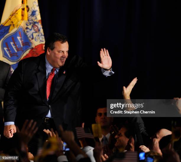 New Jersey Governor-elect Chris Christie acknowledges election-night supporters November 3, 2009 in Parsippany New Jersey. The Republican Christie...