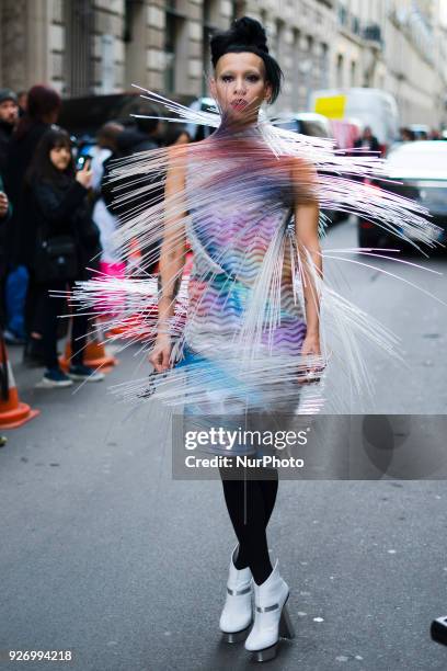 Lily Gatins attends the Comme Des Garçons show as part of the Paris Fashion Week Womenswear Fall/Winter 2018/2019 on March 3, 2018 in Paris, France.