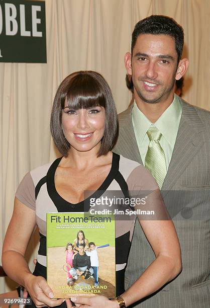 Laura Posada and Jorge Posada promote "Fit Home Team: The Posada Family Guide To Health, Exercise And Nutrition The Inexpensive And Simple Way" at...