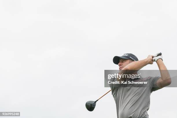 Terry Pilkadaris of Australia tees off during day four of the ISPS Handa New Zealand Golf Open at Millbrook Golf Resort on March 4, 2018 in...