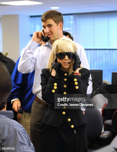 Lady Gaga, representing her Mercy Center charity and Eli Manning attend the 5th annual BGC Charity Day at BGC Partners, INC on September 11, 2009 in...
