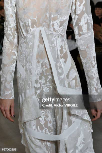 Model walks the runway during the Olivier Theyskens Ready to Wear fashion show as part of the Paris Fashion Week Womenswear Fall/Winter 2018/2019 on...