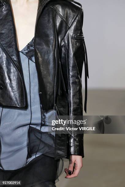 Model walks the runway during the Olivier Theyskens Ready to Wear fashion show as part of the Paris Fashion Week Womenswear Fall/Winter 2018/2019 on...