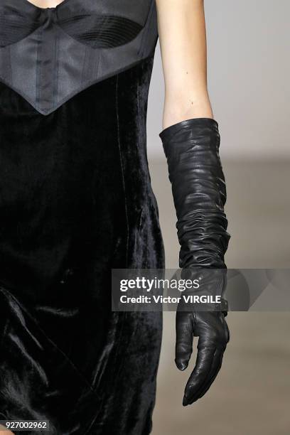 Model walks the runway during the Olivier Theyskens Ready to Wear fashion show as part of the Paris Fashion Week Womenswear Fall/Winter 2018/2019 on...