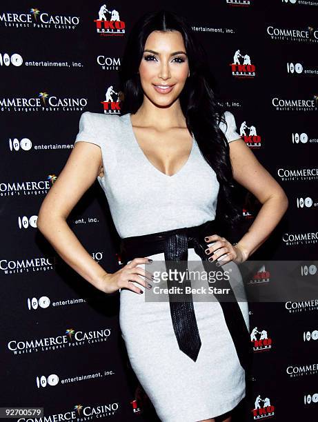 Personality Kim Kardashian arrives to box for charity on "Keeping up with the Kardashian's" Season 4 at Commerce Casino on November 3, 2009 in City...
