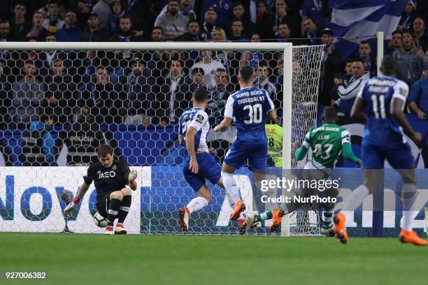 Sporting's Portuguese forward Rafael Leao score a goal during the Premier League 2017/18, match between FC Porto and Sporting CP, at Dragao Stadium...