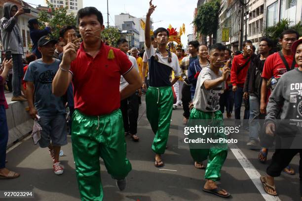 The action of Tatung in the celebration of Cap Go Meh in Jakarta, on Sunday, March 4, 2018. Cap Go Meh is a tradition that Chinese citizens around...