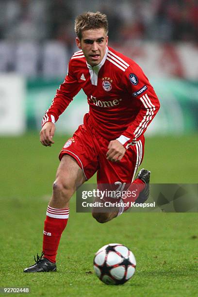 Philipp Lahm of Bayern runs with the ball during the UEFA Champions League Group A match between FC Bayern Muenchen and Bordeaux at the Allianz Arena...