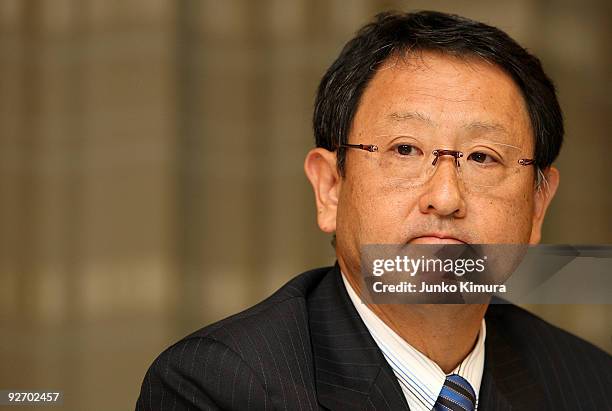 Toyota Motor Corporation President Akio Toyoda speaks during a press conference at Toyota's head office on November 4, 2009 in Tokyo, Japan. Toyota...