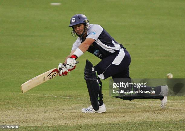 Brad Hodge of the Bushrangers bats during the Ford Ranger Cup match between the South Australian Redbacks and the Victorian Bushrangers at Adelaide...