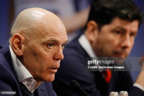 Coach Jurgen Streppel of SC Heerenveen during the press conference during the Dutch Eredivisie match between SC Heerenveen v Willem II at the Abe...