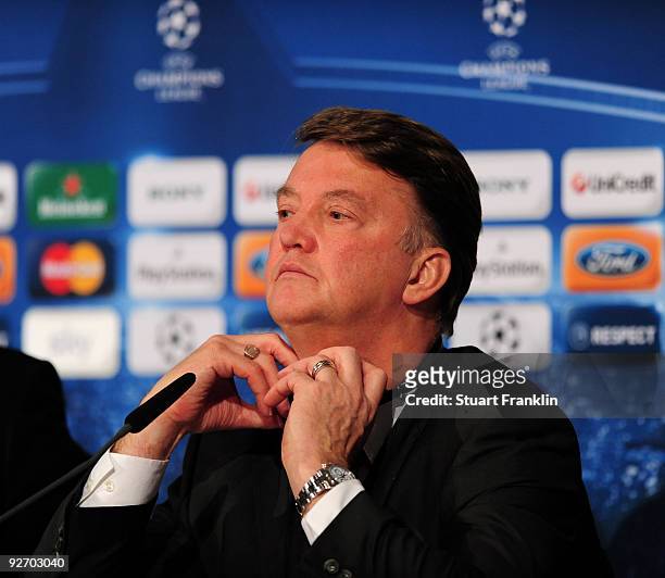 Louis Van Gaal, Head Coach of Bayern during the press conference after the UEFA Champions League Group A match between FC Bayern Muenchen and...