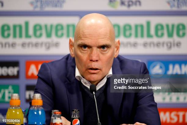 Coach Jurgen Streppel of SC Heerenveen during the press conference during the Dutch Eredivisie match between SC Heerenveen v Willem II at the Abe...
