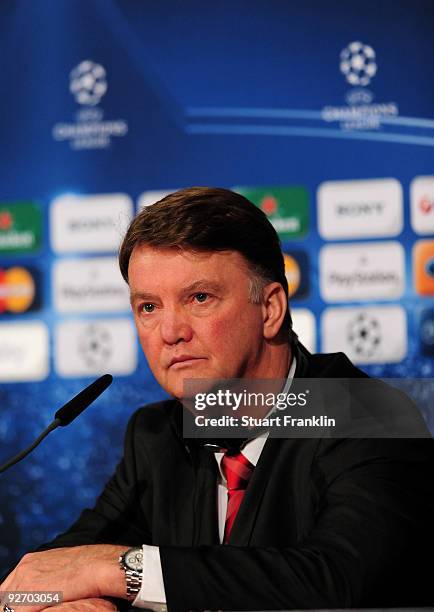 Louis Van Gaal, Head Coach of Bayern during the press conference after the UEFA Champions League Group A match between FC Bayern Muenchen and...