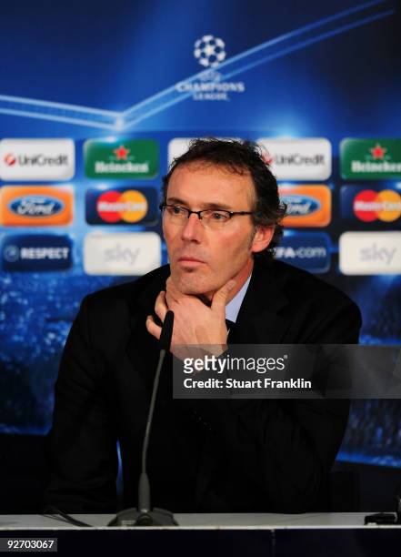 Laurent Blanc, Head Coach of Bordeaux during the press conference after the UEFA Champions League Group A match between FC Bayern Muenchen and...
