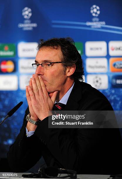 Laurent Blanc, Head Coach of Bordeaux during the press conference after the UEFA Champions League Group A match between FC Bayern Muenchen and...