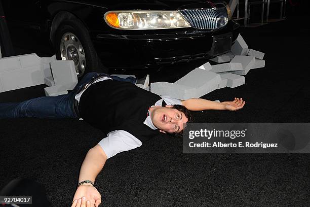 Actor Jason Biggs jokes around at the premiere of Columbia Pictures' "2012" at the Regal Cinemas LA live on November 3, 2009 in Los Angeles,...