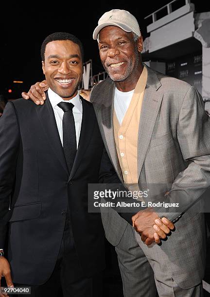 Actor Chiwetel Ejiofor and actor Danny Glover arrive at the premiere of Columbia Pictures' "2012" at the Regal Cinemas LA live on November 3, 2009 in...