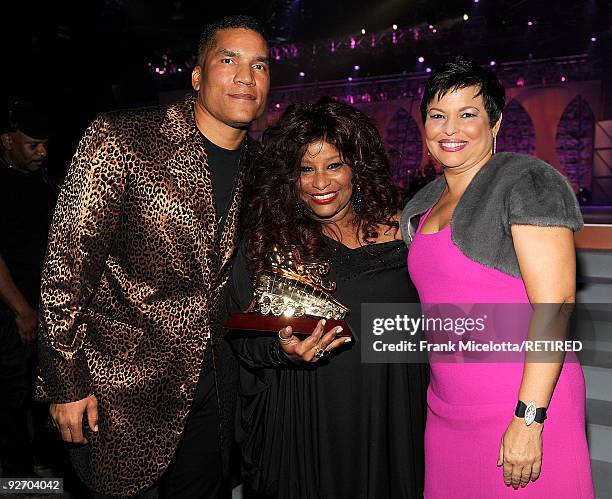 Centric Executive Vice President and General Manager Paxton Baker , Chaka Kahn, and BET Chairman & CEO Debra Lee backstage at the 2009 Soul Train...