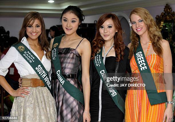 Chanel Grantham South Africa, Xu Yan of China, Yi-Wen Chen of Taiwan and Triantafyllia Sarantino of Greece, contestants vying for the Miss Earth 2009...