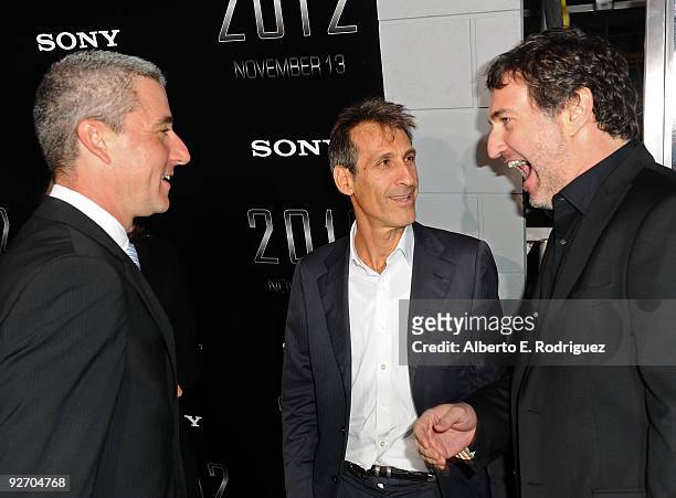 Sony's Matt Tolmach, Sony's Michael Lynton and producer Harald Kloser arrive at the premiere of Columbia Pictures' "2012" at the Regal Cinemas LA...