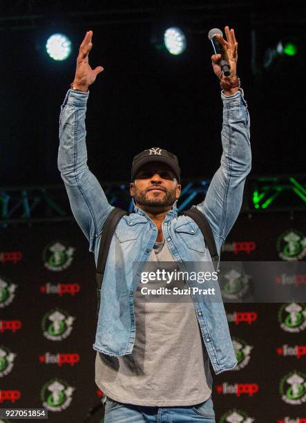 Actor Ricky Whittle of TV show American Gods speaks at Emerald City Comic Con at the Washington State Convention Center on March 3, 2018 in Seattle,...