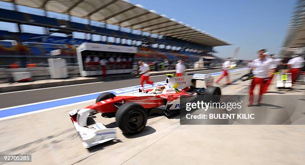 Toyota's German driver Timo Glock enters in the pits of the Istanbul Park circuit on June 6, 2009 in Istanbul, during the third free practice session...