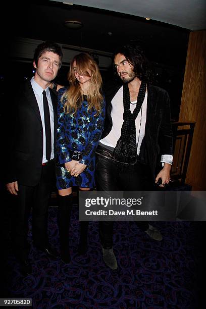 Russell Brand Noel Gallagher, Sarah McDonald attend the Jonathan Ross Awards at the Grosvenor House Hotel, London. On November 02 London, England.