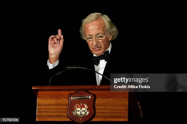 Journalist and human rights activist John Pilger accepts the Sydney Peace Prize 2009 at the University of Sydney on November 4, 2009 in Sydney,...