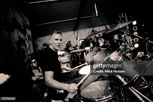 Brann Dailor of Mastodon performs on stage at the Masquerade during the Scion Rock Festival on February 28th, 2009 in Atlanta, United States.