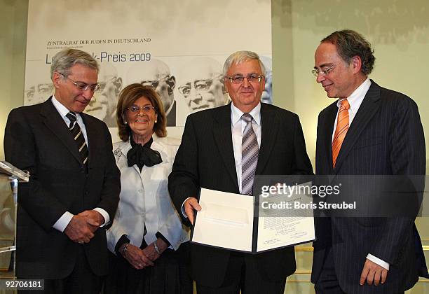 Theo Zwanziger , president of the German Football Association is given the Leo Baeck Award by Charlotte Knobloch, President of the Central Council of...