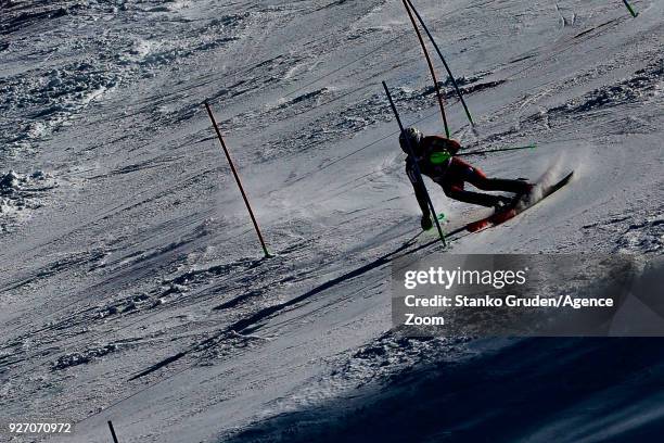 Henrik Kristoffersen of Norway takes 2nd place during the Audi FIS Alpine Ski World Cup Men's Slalom on March 4, 2018 in Kranjska Gora, Slovenia.