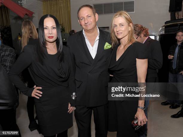Restauranter Eva Chow, MAC Cosmetices President John Dempsey, and Edie Parker attend the Mr Chow 30th Anniversary Celebration at the Mr Chow on...