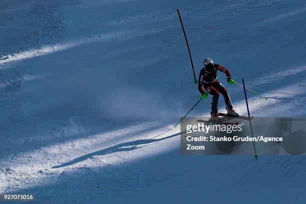 Henrik Kristoffersen of Norway takes 2nd place during the Audi FIS Alpine Ski World Cup Men's Slalom on March 4, 2018 in Kranjska Gora, Slovenia.