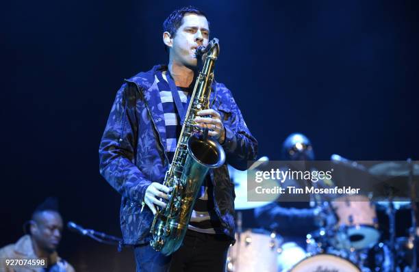 Dominic Lalli of Big Gigantic performs with The Roots during the PowWow Jam at the 2018 Okeechobee Music Festival at Sunshine Grove on March 3, 2018...