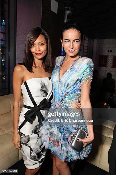 Thandie Newton and Camilla Belle at Columbia Pictures Premiere of "2012" at Regal Cinemas LA Live on November 03, 2009 in Los Angeles, California.