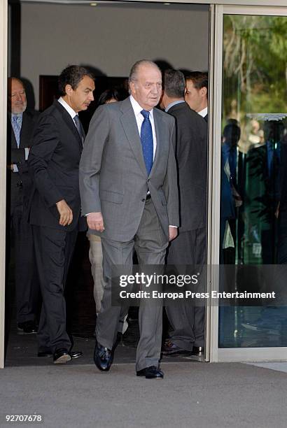 President of Spain Jose Luis Rodriguez Zapatero and King Juan Carlos leave the chapel of rest on November 4, 2009 in Madrid, Spain.