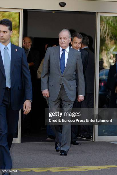 King Juan Carlos and President of Spain Jose Luis Rodriguez Zapatero leave the chapel of rest on November 4, 2009 in Madrid, Spain.