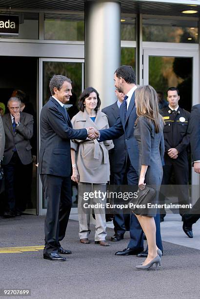 President of Spain, Jose Luis Rodriguez Zapatero, Minister of Culture Angeles Gonzalez Sinde, Prince Felipe and Princess Letizia are pictured at the...